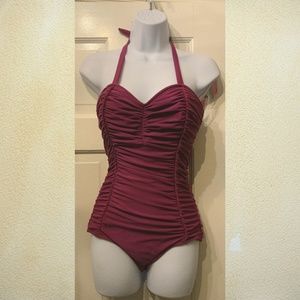 Retro vintage style one-piece swimsuit - wine
